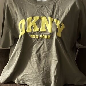 DKNY Khaki Tee with Vibrant Yellow Accents